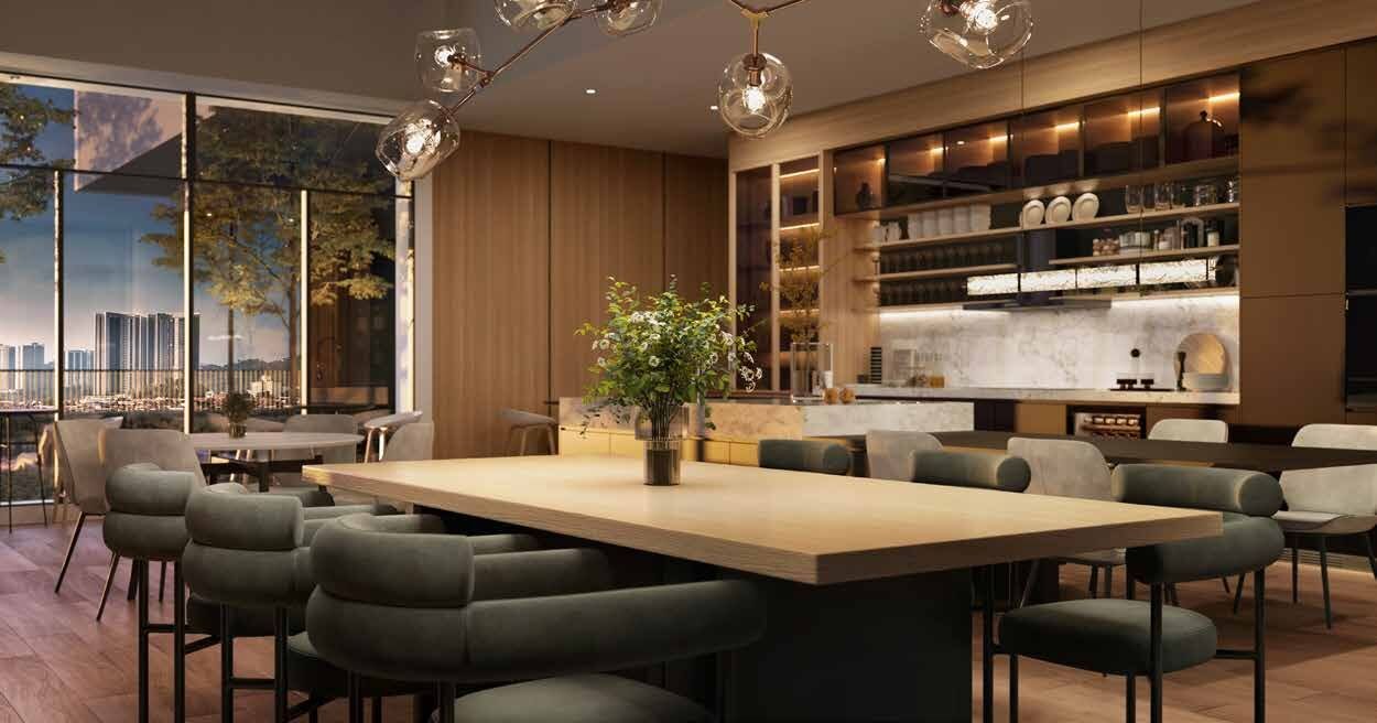 Social kitchen and dining lounge at Aras Residences